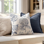 Set of 2 Decorative Floral Pillow Covers 20x20 Inch Navy Blue | Neutral - Image 3
