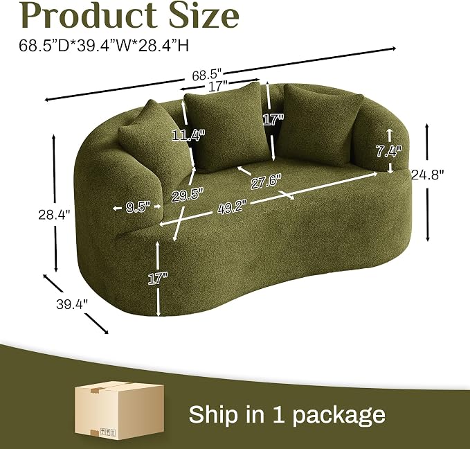 68.5" Loveseat Sofa for Living Room, Modern Luxury Plush Chenille Extra Deep - Image 2