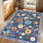 RELEANY Floral Washable 4x6 Area Rugs Blue/Grey | Flower Carpet Print Boho Cute - Image 8