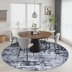 Round Area Rug Living Room: 5 ft Modern Washable Carpet Black | - Image 5
