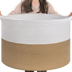 INDRESSME XXXLarge Jute Rope Basket 21.7" x 21.7" x 13.8" Woven Baby Laundry by INDRESSME