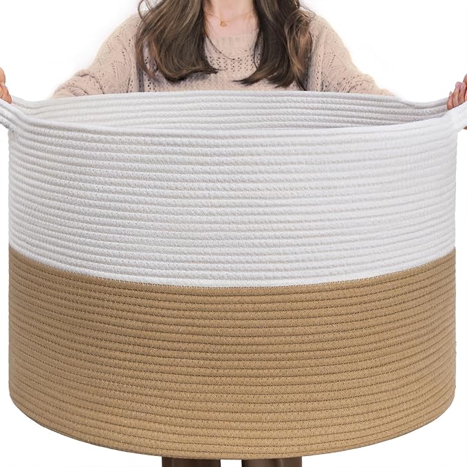 INDRESSME XXXLarge Jute Rope Basket 21.7" x 21.7" x 13.8" Woven Baby Laundry by INDRESSME