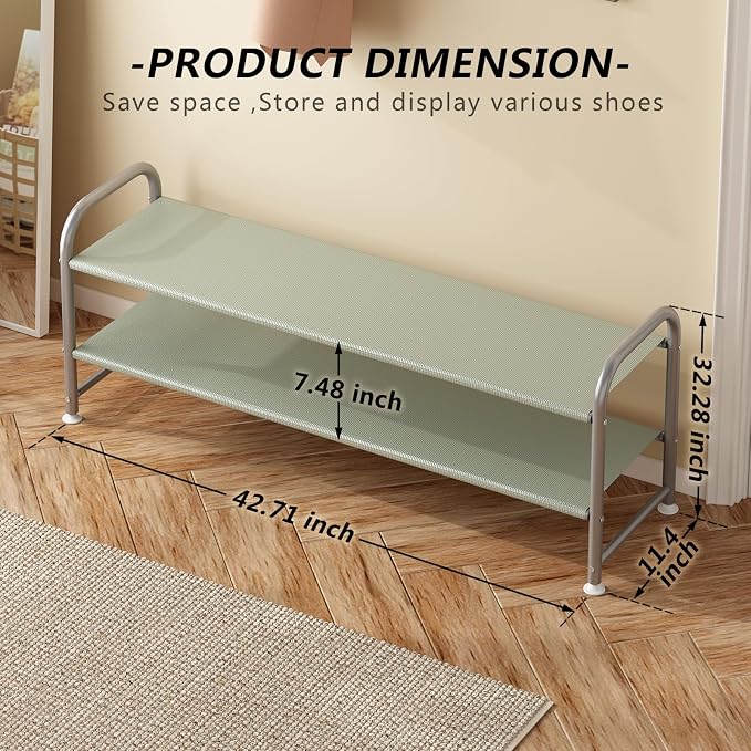 INGIORDAR Shoe Rack 2 Tier Long Storage Organizer Wide Metal Shoe Shelf - Image 3