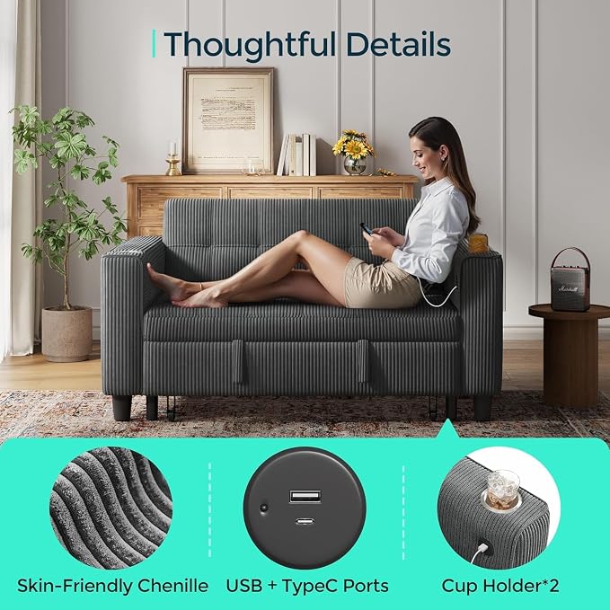 LINSY Sleeper Sofa Bed, Small 3 in 1 Convertible Loveseat Sleeper Couch - Image 5