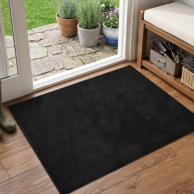 2x3 Black Solid Area Rug Washable Non-Slip Soft by Unknown