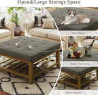 Befurtori Large Square Ottoman Coffee Table, Linen Solid Upholstered Footrest - Image 6
