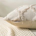 Set of 2 Beige Morrocan Decorative Pillow Covers 26x26 Inch Fluffy Boho Throw - Image 4