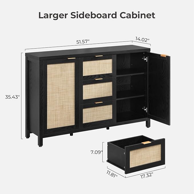 SICOTAS Rattan Sideboard Buffet Coffee Bar Cabinet - Image 3