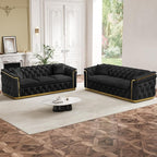 Luxury Chesterfield Sofa Set of 2, Velvet Tufted Couch Victorian Black and Gold - Image 3
