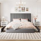 Allewie King Size Storage Bed Frame, Vertical Channel Tufted Adjustable - Image 3
