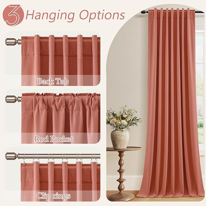 Coral 100% Blackout Linen Curtains 84 Inch Length 2 Panels Set - Image 6