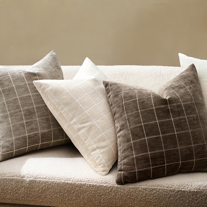 MIULEE Decorative Chenille Check Euro Shams Throw Pillow Covers Vintage Plaid - Image 3