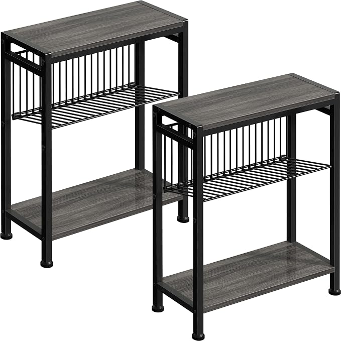 End Table Set of 2 for Small Space, 3-Tier Narrow Side Table by HOME