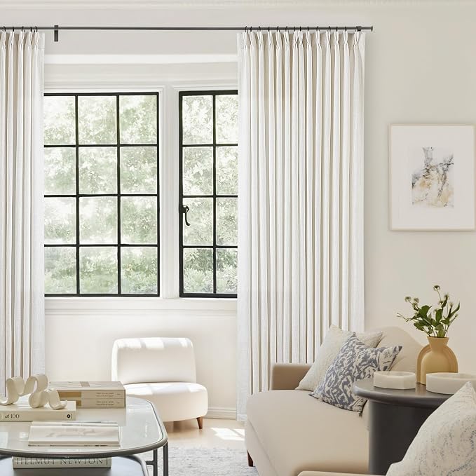 98 Inch Long Curtains Pinch Pleat Linen Curtains 2 Panels Natural | Light - Image 8