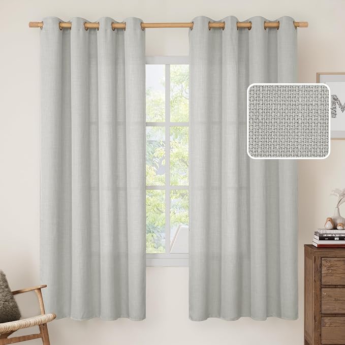 72 inch Linen Curtains for Bedroom, 52 x 72 Inch, Light Grey | Grommet by LAMIT
