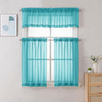 Chyhomenyc Turquoise Sheer Curtains 36 inch Length 2 Panels, Light Filtering - Image 2