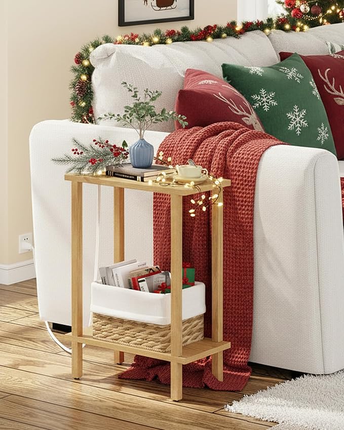 TUTOTAK Small End Table with Charging Station, Narrow Side Table with USB Ports - Image 8