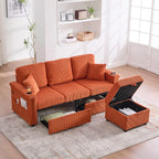 L-Shaped Sectional Sofa with Storage & Movable Ottoman, Corduroy 3 Seater by Firscook
