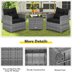 COSTWAY 3PCS Patio Furniture Set, PE Rattan Wicker Sofa w/Washable Cushion and - Image 7