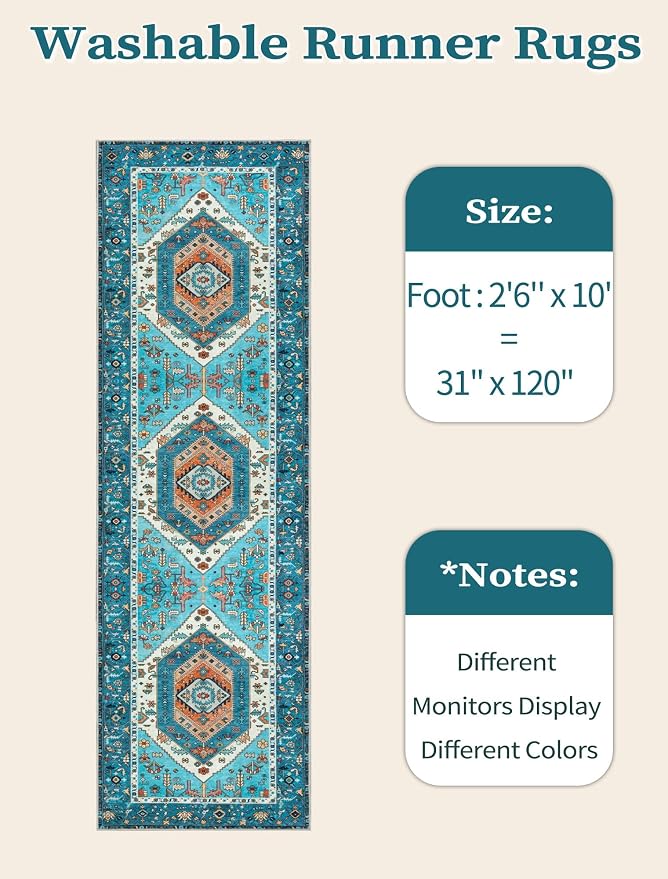 SERISSA 2'6"x10' Washable Non Slip Boho Runner Rug - Image 6