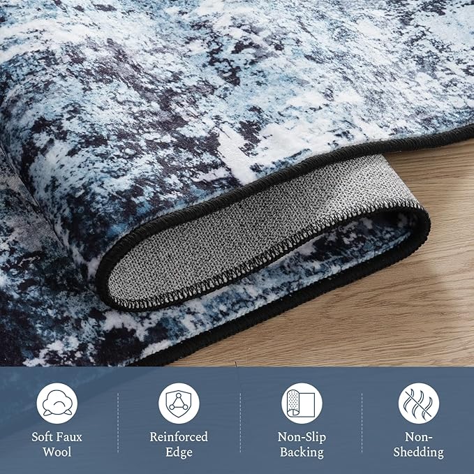 Rugflix 3x10 Runner Rug for Hallway, Washable Navy Blue Long Runners | Machine - Image 7