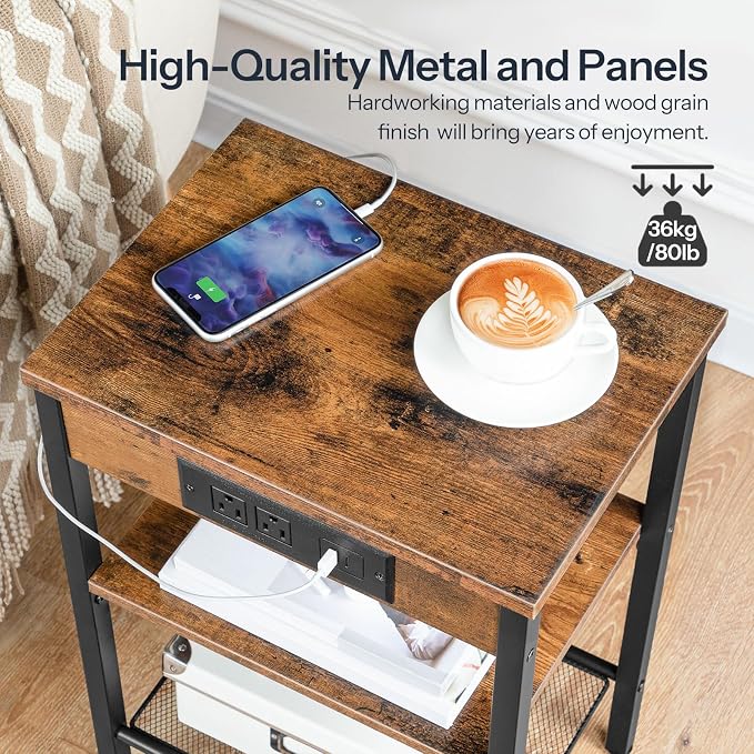 HOOBRO Side Table with Charging Station and USB Port, Small End Table - Image 7