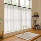 Natural Cream Linen Cafe Curtains 24 Inch Length Pinch Pleated 2 Panels Set | - Image 8