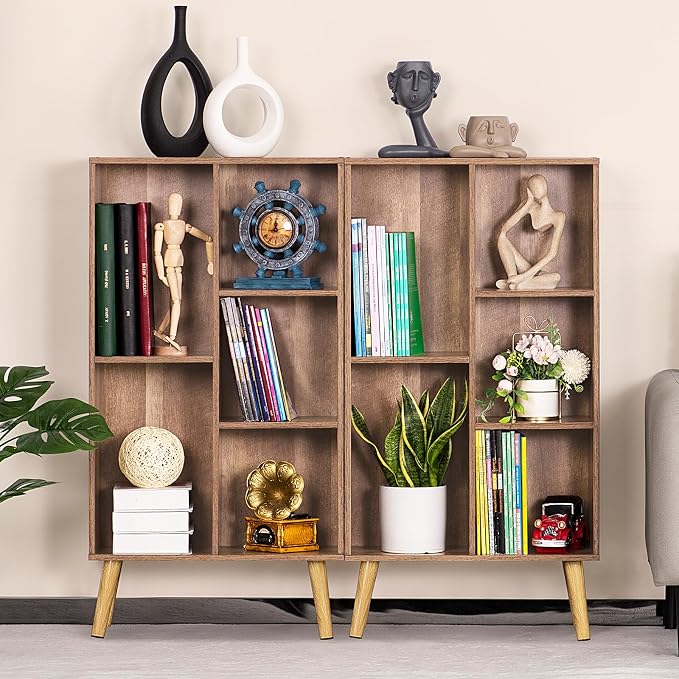 5 Cube Small Bookshelf, 3 Tier Mid-Century Modern Bookcase - Image 6