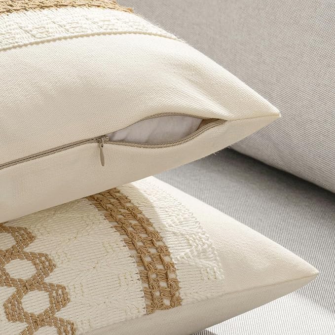 MIULEE Set of 2 Neutral Boho Decorative Pillow Covers 20x20 Inch | Farmhouse - Image 5