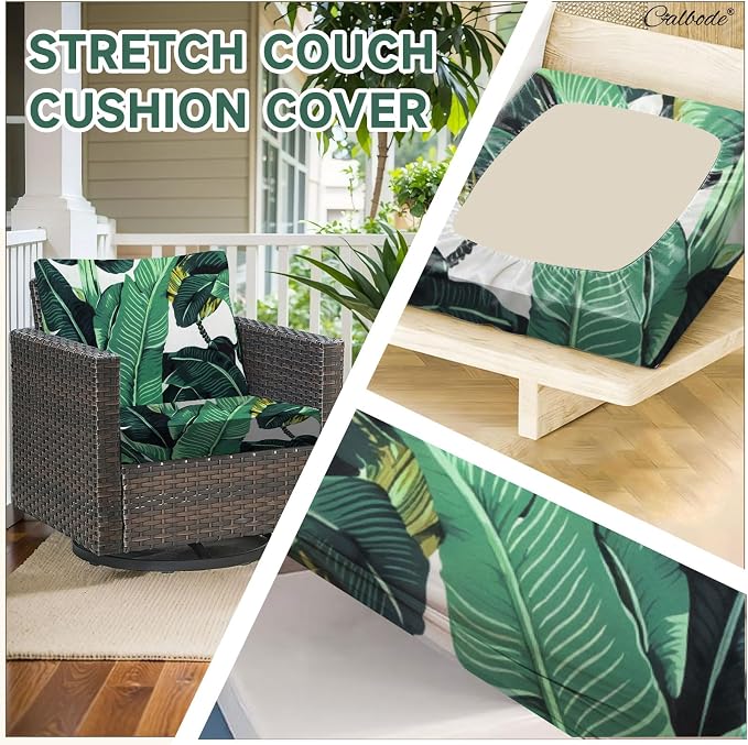 CALBODE 8 Pcs Stretch Outdoor Seat Cushion Covers, Monstera | Washable - Image 3