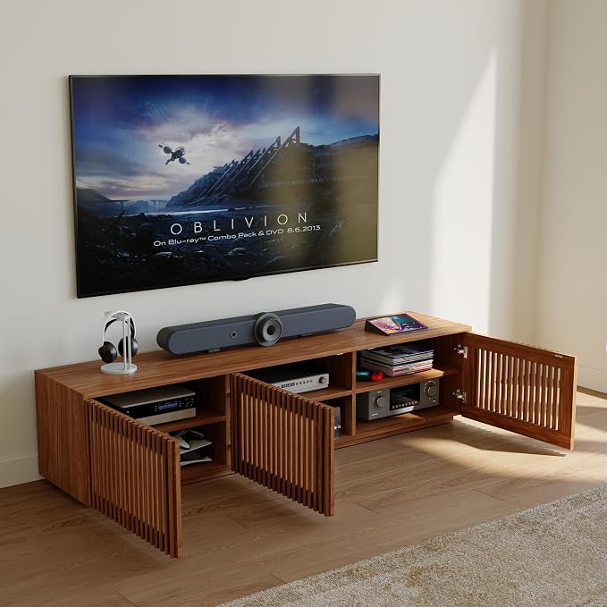 POVISON Mid Century Modern Wood Slatted TV Stand - Image 4