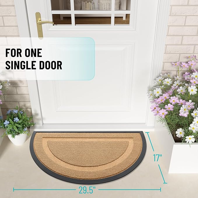 OLANLY Half Circle Front Door Mat Outside 29.5x17 All-Season Rubber Doormat | - Image 2