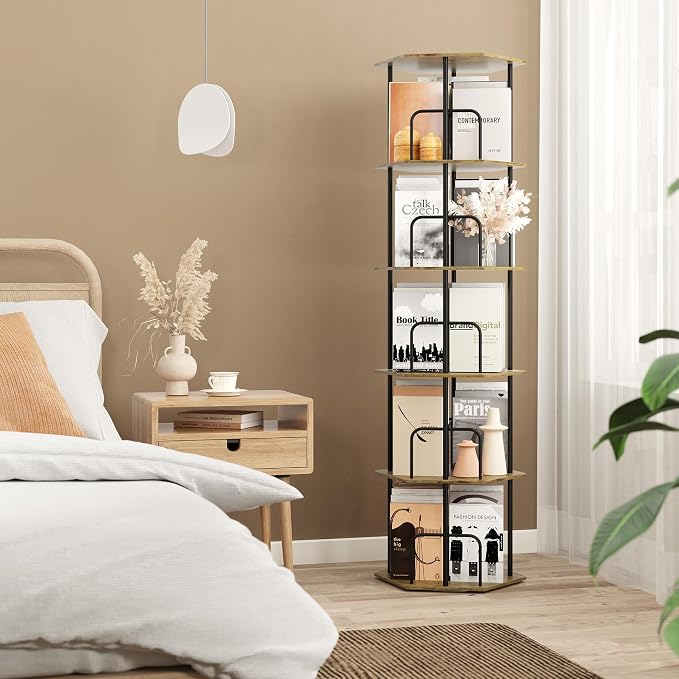 SUNMORY 5 Tier Rotating Bookshelf Tower, Revolving 360 ° Spinning Bookcase - Image 7