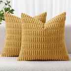 MIULEE Corduroy Decorative Throw Pillow Covers 18x18 Yellow Pack of 2 | Soft by MIULEE