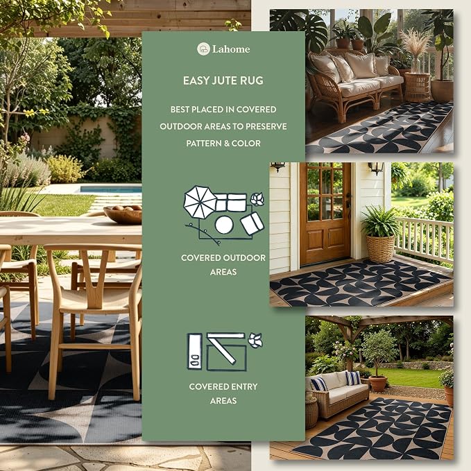 Lahome Semi Circle Easy Jute Kitchen Runner Rug, 2x6 Non Slip Runner Rug | - Image 3