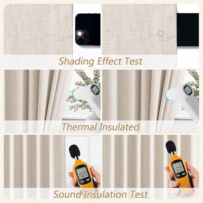 100% Blackout Linen Curtains 110 Inch Long by 52 Inch Wide 2 Panels Set - Image 5
