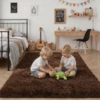 Area Rug Living Room Bedroom: 4x6 Fluffy Plush Shag Carpet Brown | - Image 7