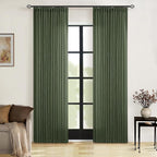 80 Inches Long Olive Green Pinch Pleat Thick Linen Curtains by Twodrapes