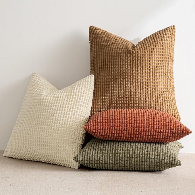 MIULEE Modern Farmhouse Decorative Pillow Covers 18x18 Inch Set of 4 Natural - Image 2