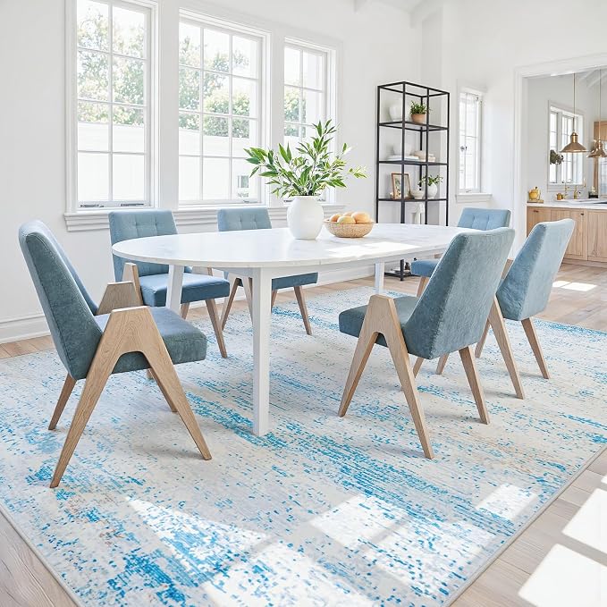 9x12 Washable Area Rug for Living Room Bedroom: Non-Slip Modern Light Blue | - Image 8