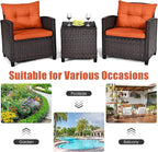 HAPPYGRILL 3 Pieces Patio Conversation Set, Outdoor Furniture Set PE Rattan - Image 8