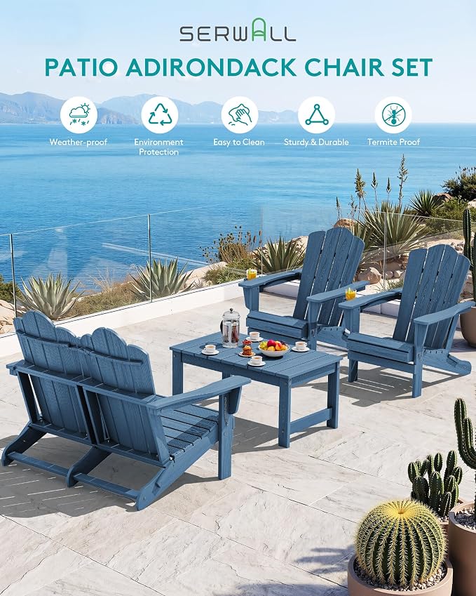 SERWALL 4 Pieces HDPE Patio Adirondack Chair Set, 2 Adirondack Chair - Image 4
