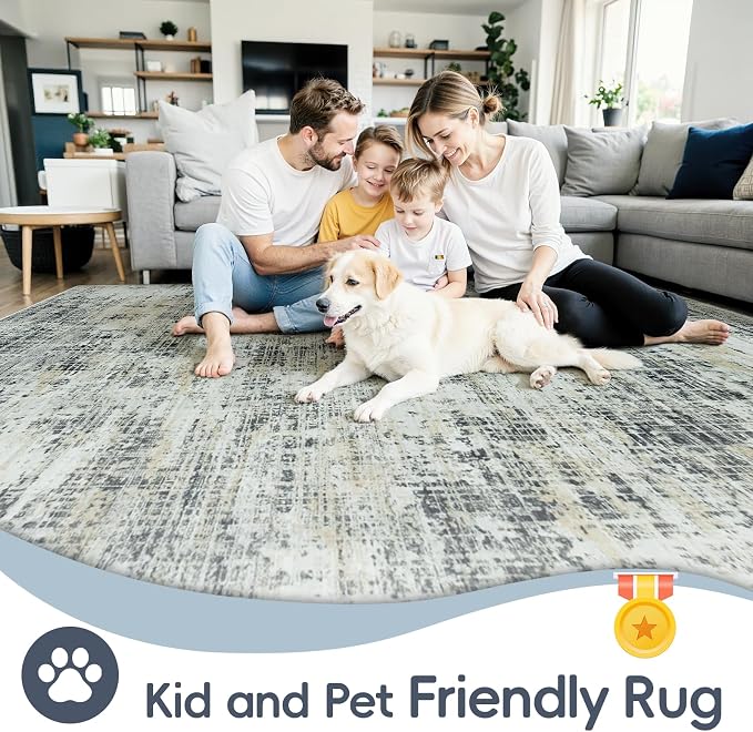 10x12 Washable Area Rug for Living Room Bedroom: Non-Slip Modern Black Gray | - Image 6