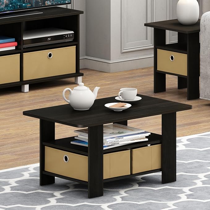 Furinno Coffee Table with Bins, Espresso/Brown - Image 9