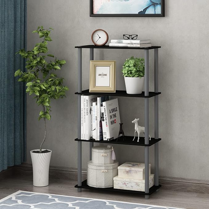 Furinno TURN-N-TUBE Storage Shelves, 4-Tier Toolless Book Shelf, Corner Shelf - Image 2