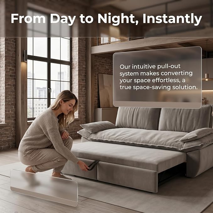 73.2" Sofa Bed Queen, 3-in-1 Pull Out Sofa Bed - Image 6