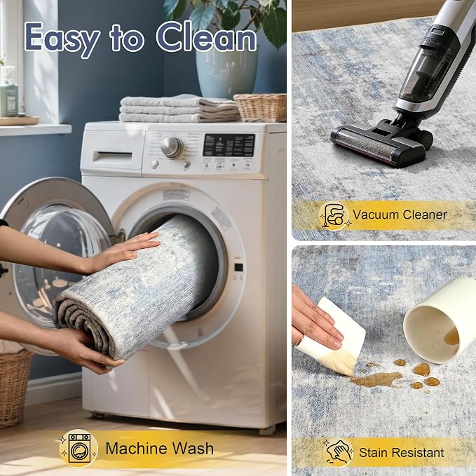 2x6 Ft Washable Runner Rug, Non-Slip Low Pile Hallway Kitchen Area Rug - Image 8