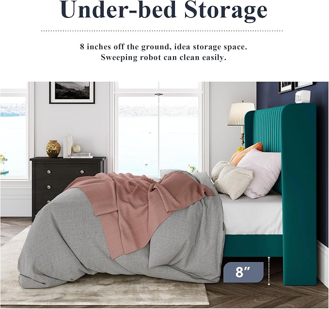 Allewie Queen Size Bed Frame/Velvet Upholstered Platform Bed/Vertical Channel - Image 6