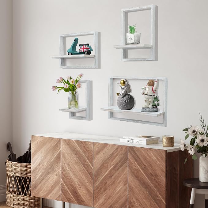 PHOENANCEE Square Floating Shelves, Framed Wall Shelf Decorative Set of 4 - Image 2