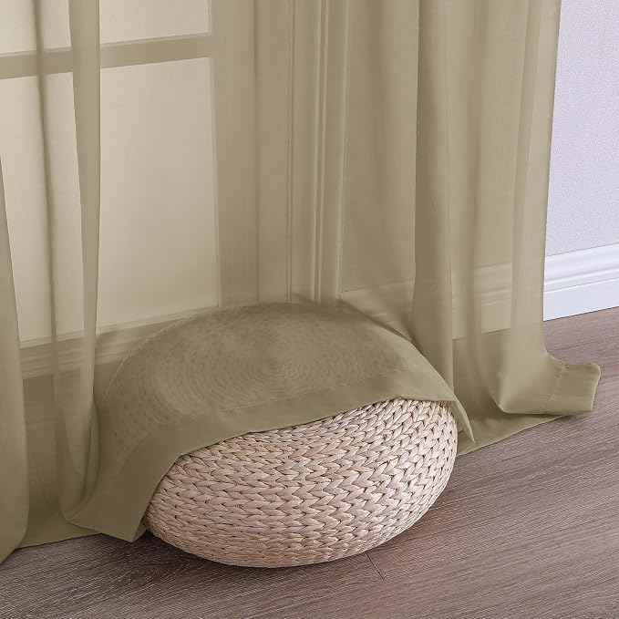 Chyhomenyc Taupe Sheer Curtains 90 Inches Long 2 Panels, Light Filtering Taupe - Image 8